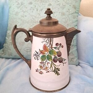 Antique Graniteware Enamel Pewter Coffee Pot Manning Bowman 9 3/4"